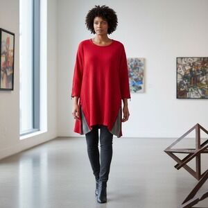 Patchington Tunic Blouse Women's Plus 2X? Minimalist Zip Sleeve Top Red Holidays